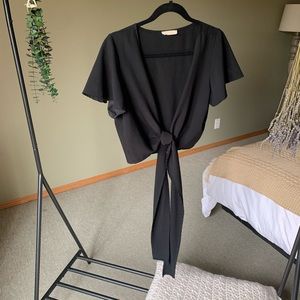 Black V Neck Wrap Crop Top